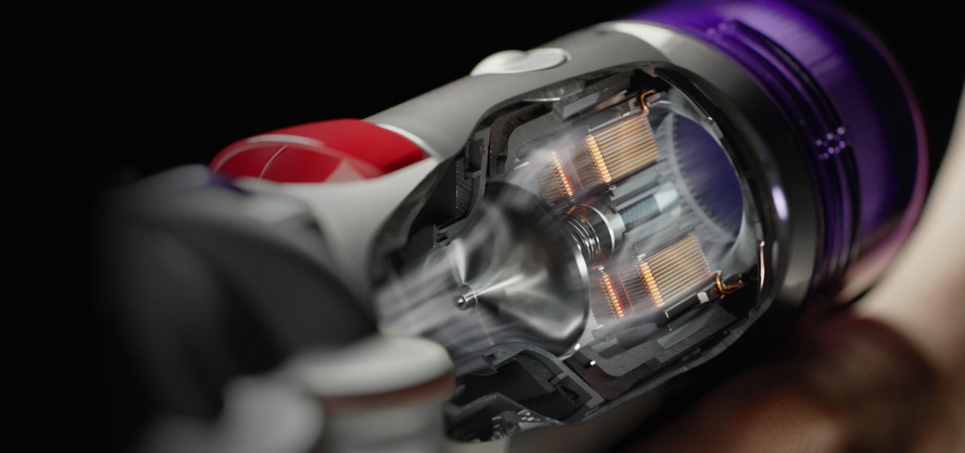 Cutaway of Dyson V8 vacuum's powerful airflow