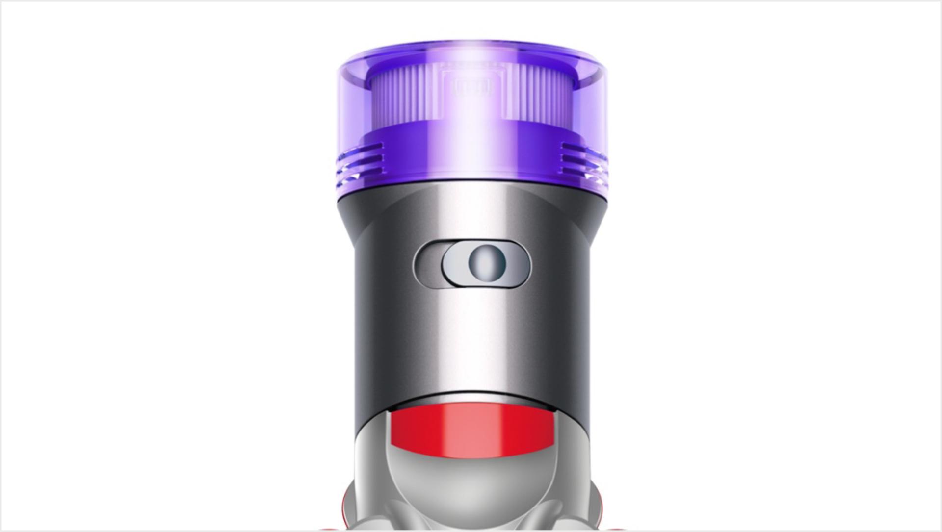 Close-up of Dyson V7 Advanced vacuum's power mode button