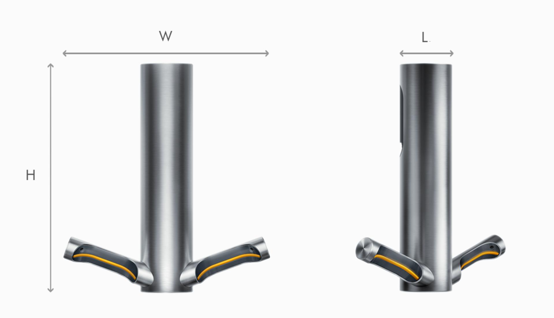 Illustration of Dyson Airblade 9kJ hand dryer dimensions