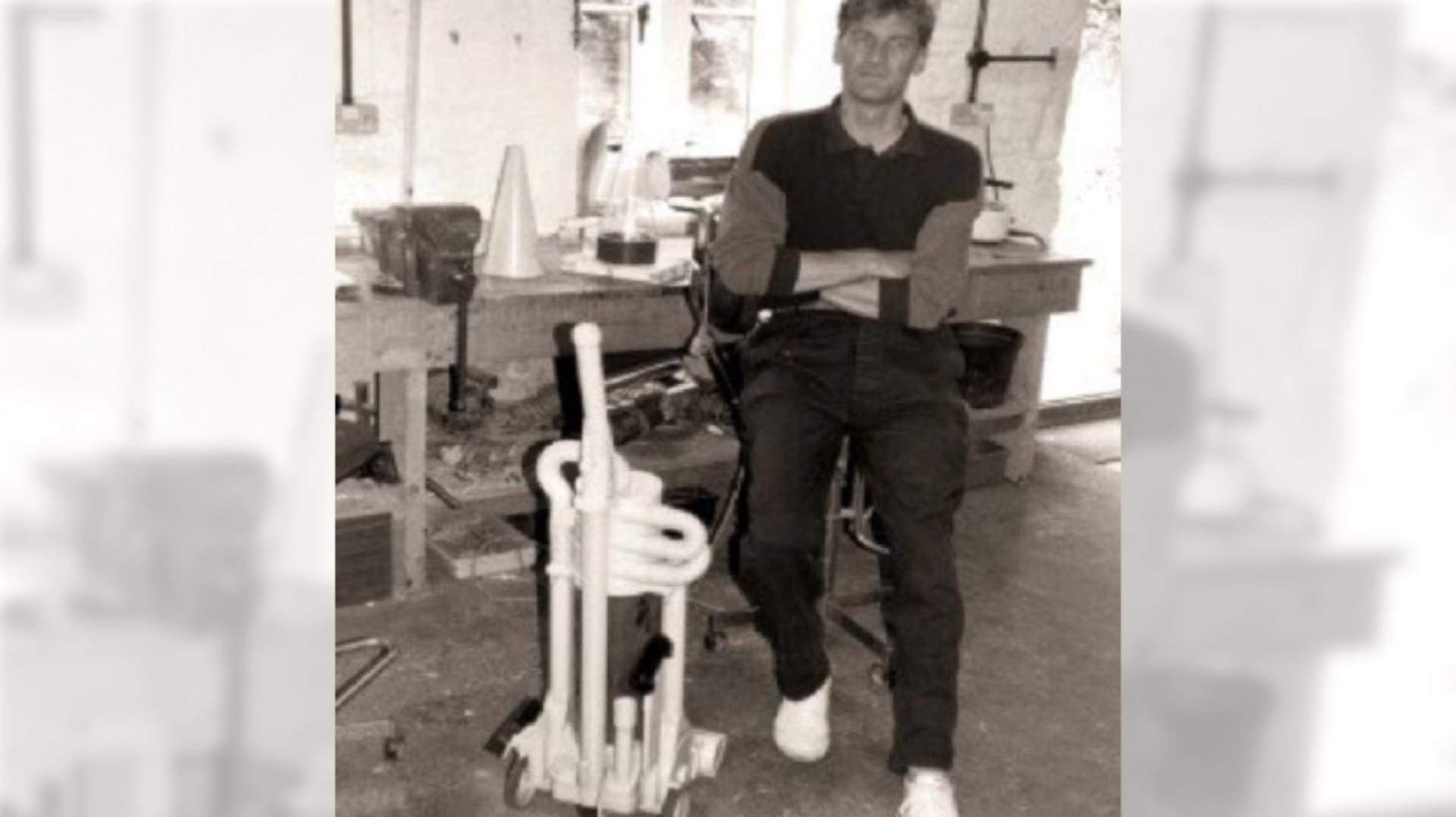 James Dyson standing next to a Kleeneze Rotork Cyclon