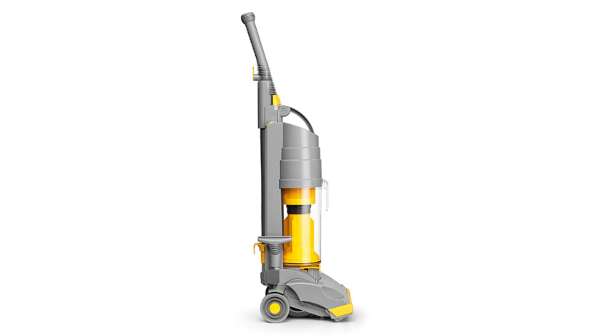 Side view of DC01 upright vacuum, yellow and grey