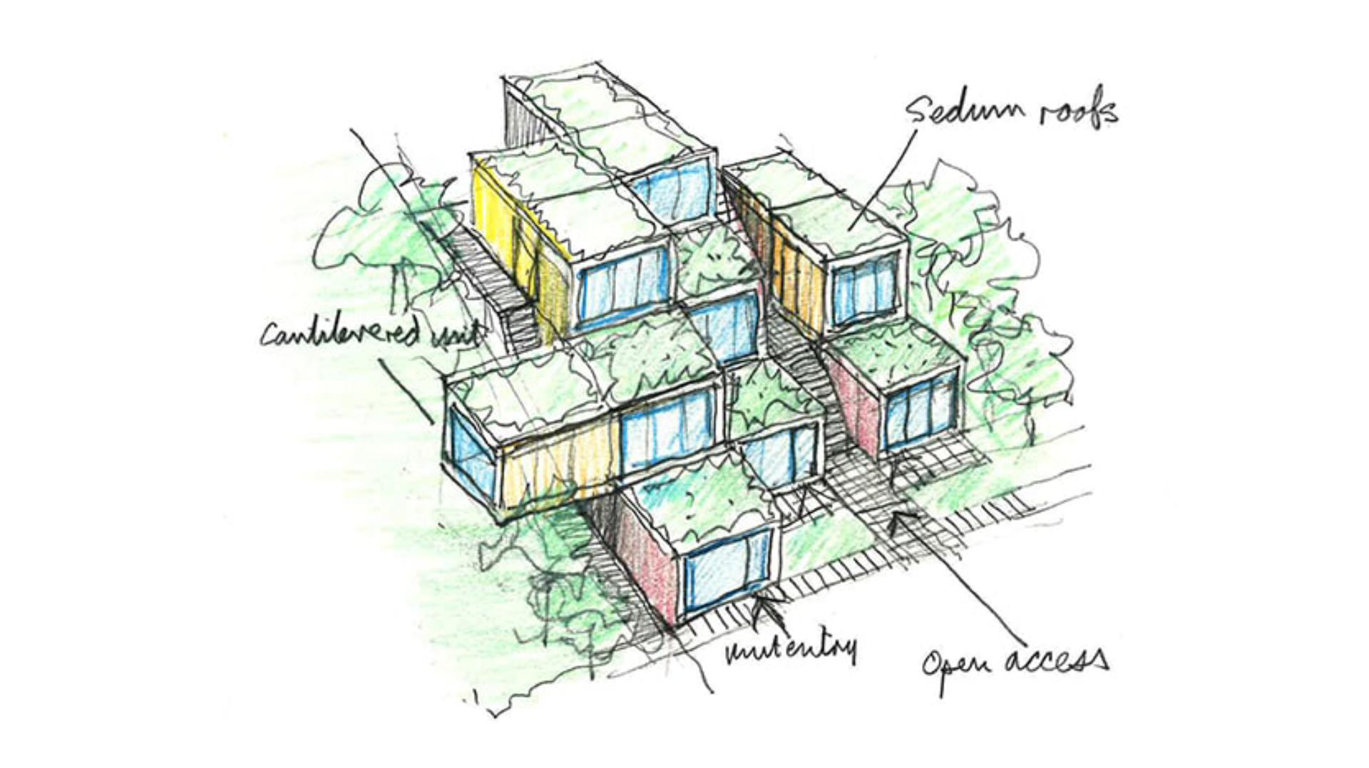 Architect designs of the accommodation 'pods'
