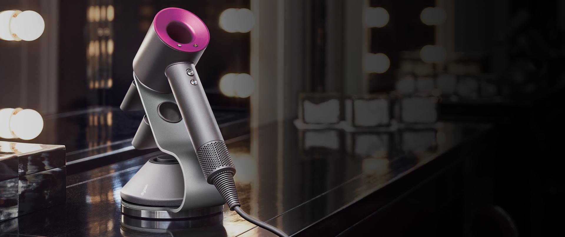 Dyson Supersonic hair dryer on hotel stand