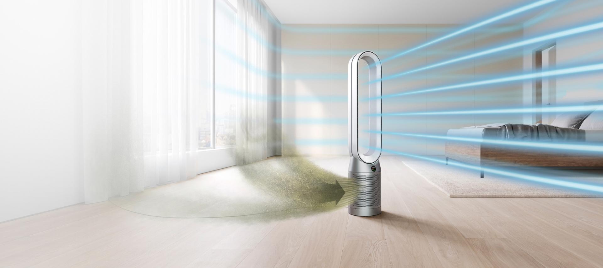 Dyson Purifier projecting purified air around a hotel room
