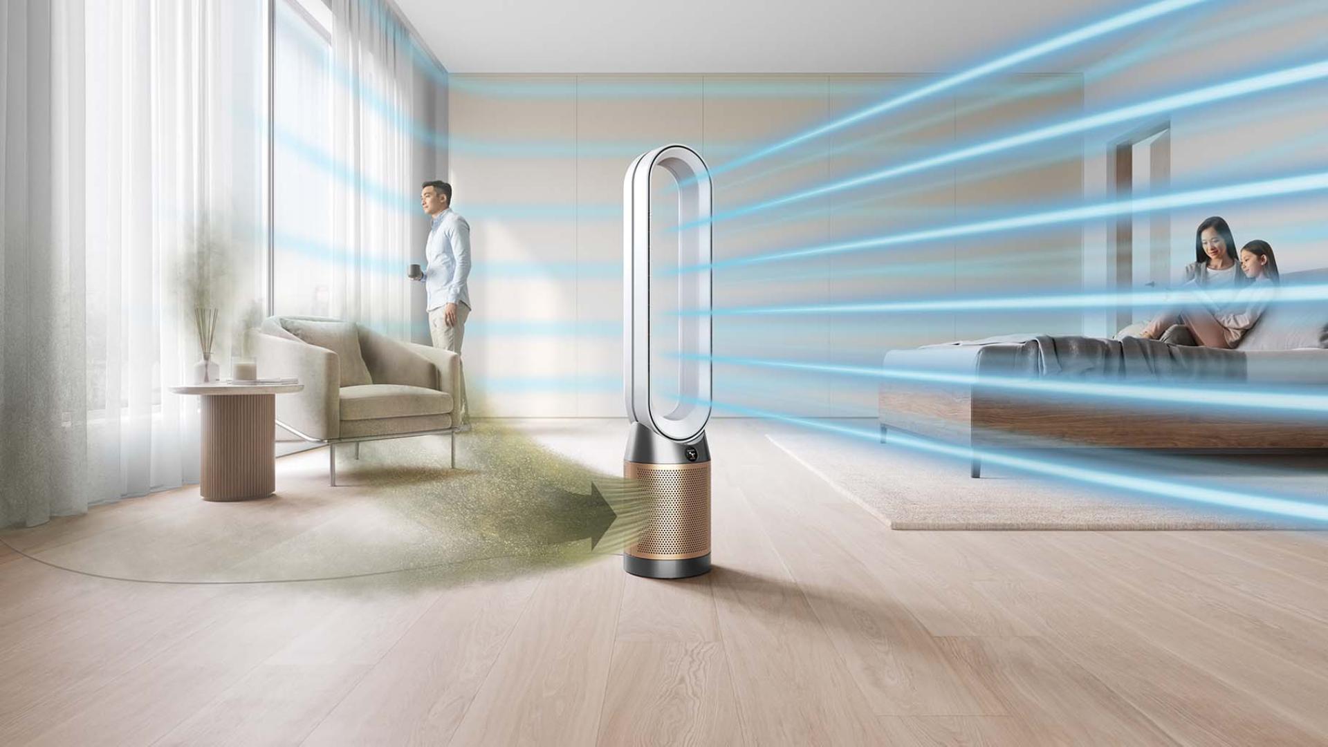 Dyson cooling purifier fan in a living room