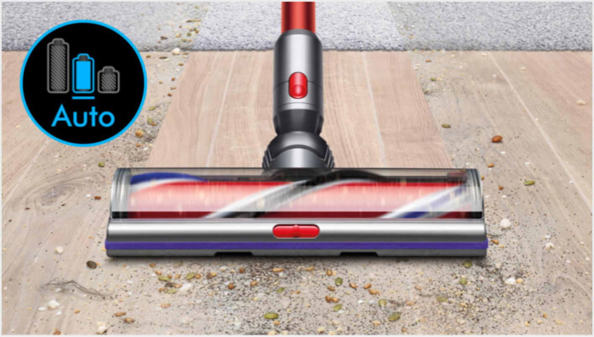 Dyson V11 vacuum being used on different floor types